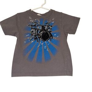 Kid's Starting Out Grey and Blue Kids Drum Band Graphic Tee